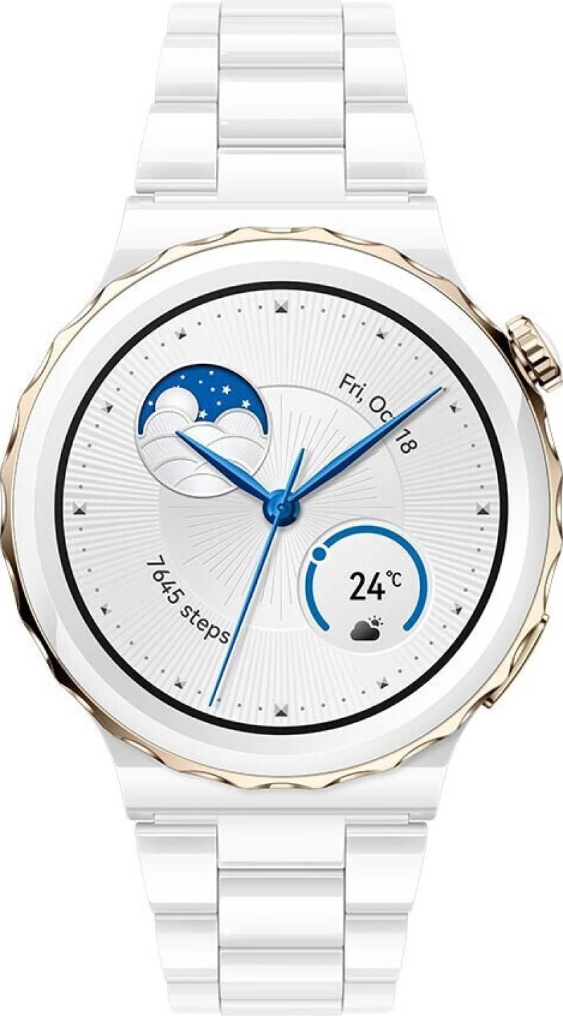 Huawei Watch GT 3 Pro Ceramic 43mm Αδιάβροχο με Παλμογράφο (White Strap Gold)