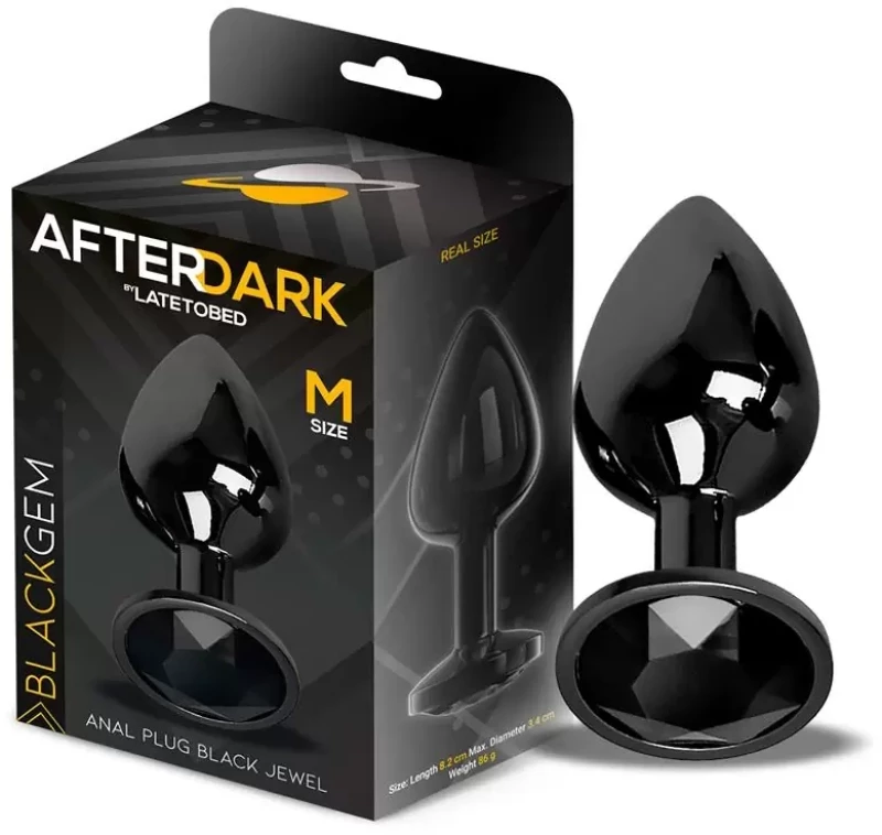 AFTERDARK BLACKGEM METALLIC BUTT PLUG WITH JEWEL BLACK 8cm
