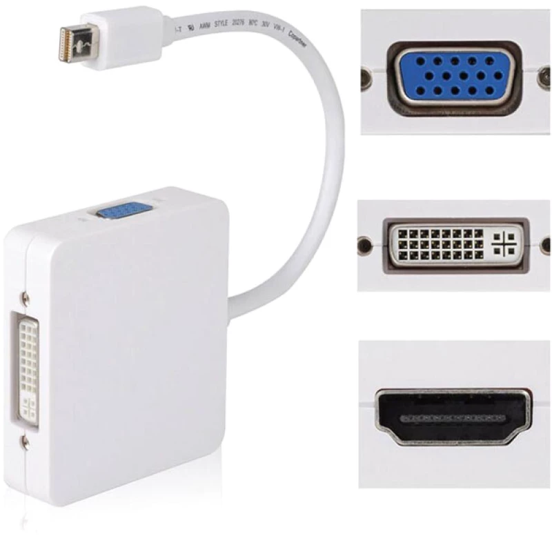 POWERTECH αντάπτορας Mini DisplayPort σε HDMI/DVI/VGA CAB-DP016, λευκός