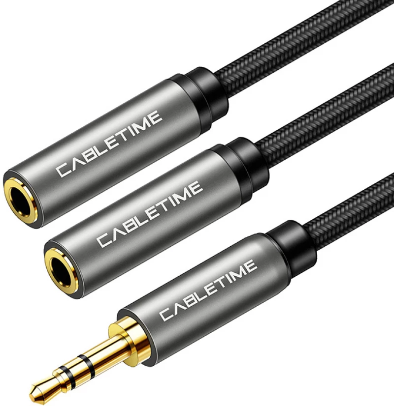 CABLETIME καλώδιο Stereo 3.5mm M σε 2x 3.5mm F AV309, 3pole, 0.2m, μαύρο