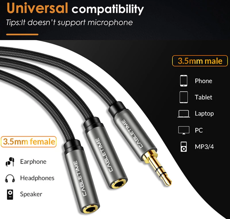 CABLETIME καλώδιο Stereo 3.5mm M σε 2x 3.5mm F AV309, 3pole, 0.2m, μαύρο