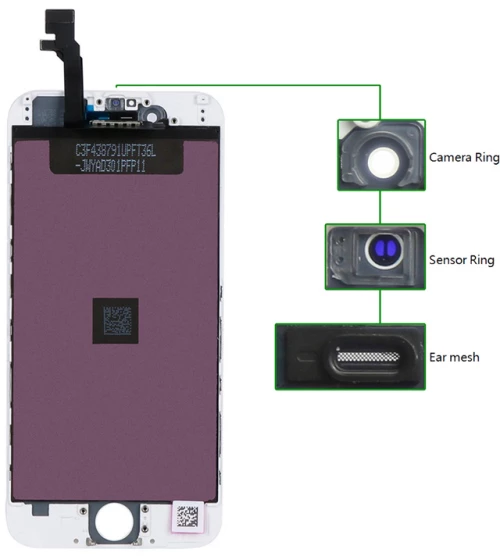 TIANMA High Copy LCD για iPhone 6G, Camera-Sensor ring, ear mesh, White