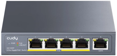 CUDY PoE+ switch GS1005P, 5-port 10/100/1000Mbps PoE+, 60W