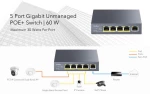 CUDY PoE+ switch GS1005P, 5-port 10/100/1000Mbps PoE+, 60W