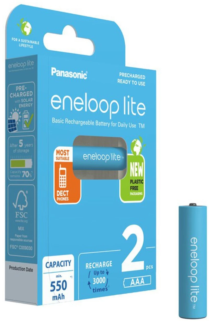 Μπαταρία Επαναφορτιζόμενη Panasonic eneloop lite BK-4LCCE/2BE 550 mAh size AAA Ni-MH 1.2V Τεμ. 2 New Package