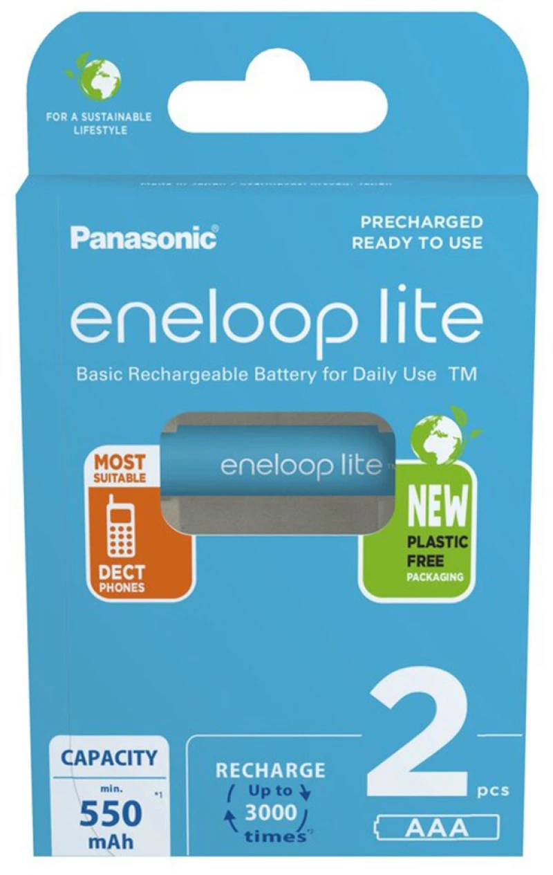 Μπαταρία Επαναφορτιζόμενη Panasonic eneloop lite BK-4LCCE/2BE 550 mAh size AAA Ni-MH 1.2V Τεμ. 2 New Package