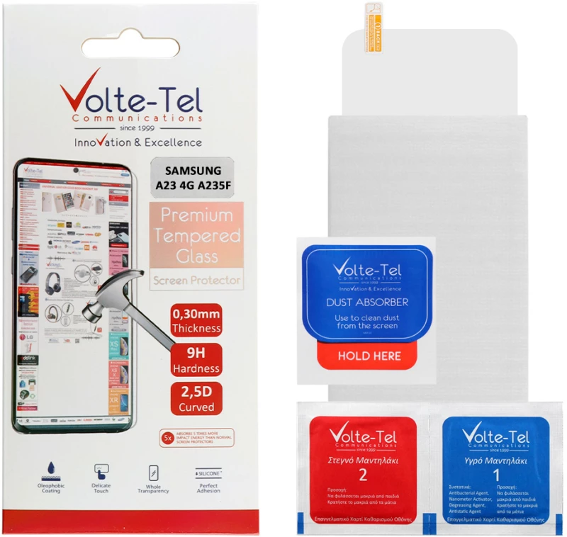VOLTE-TEL TEMPERED GLASS SAMSUNG A23 4G A235F 6.6" 9H 0.30mm 2.5D FULL GLUE