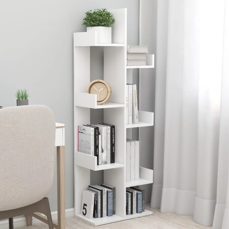 808909 vidaXL Βιβλιοθήκη Λευκή 48 x 25,5 x 140 εκ. από Μοριοσανίδα Λευκό, 1 Τεμάχιο