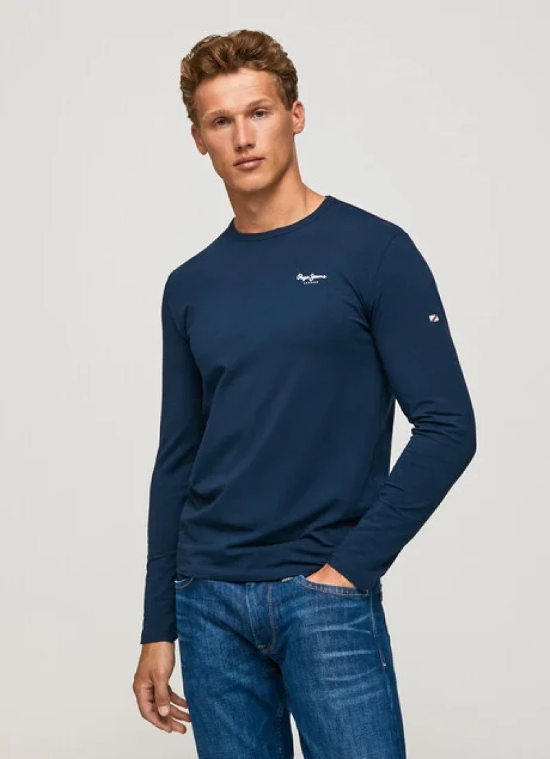 Pepe Jeans T-Shirt Μακρυμάνικο Σκούρο Μπλε ORIGINAL BASIC 2 LONG N PM508211-595 NAVY