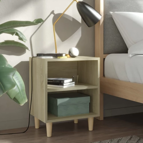 vidaXL Κομοδίνο Sonoma Δρυς 40 x 30 x 50 εκ. με Μασίφ Ξύλινα Πόδια N/A Καφέ