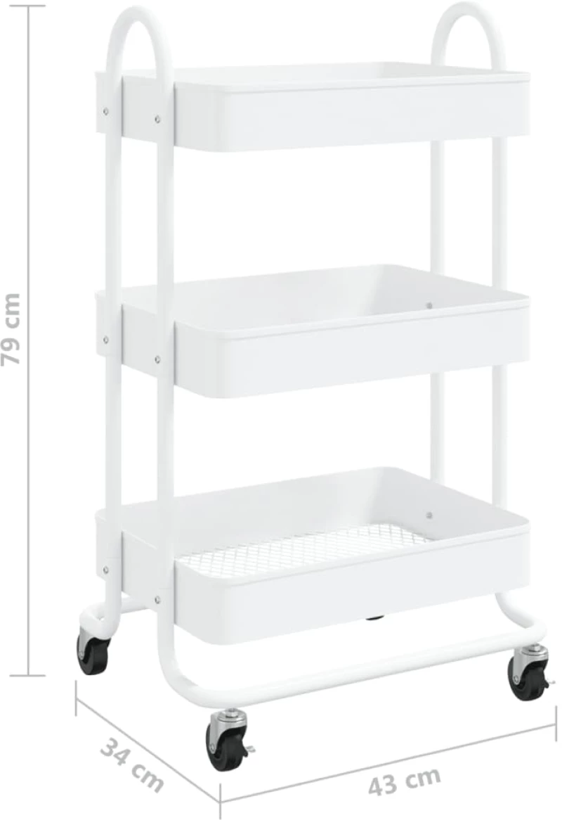 vidaXL Τροχήλατη Βάση 3 Επιπέδων Λευκή 43 x 34 x 79 εκ. από Ατσάλι  Λευκό