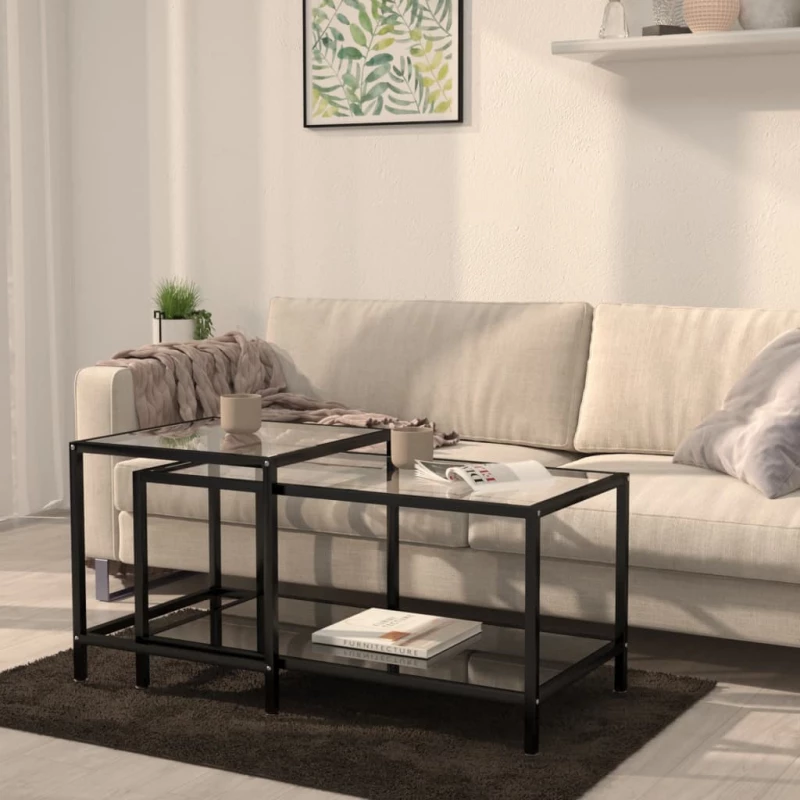 vidaXL Τραπεζάκια 2 τεμ. Μαύρα από Ψημένο Γυαλί N/A Μαύρο