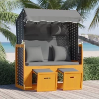 vidaXL Ξαπλώστρα Strandkorb Μαύρο/Ανθρακί Συνθ.Ρατάν/Ξύλο με Μαξιλάρι N/A Μαύρο