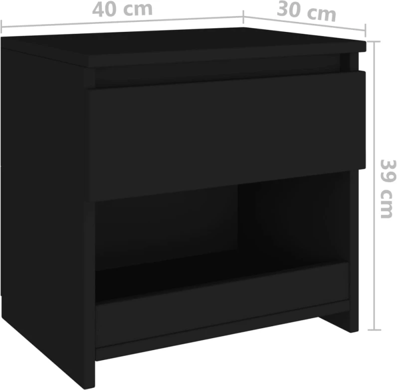 vidaXL Κομοδίνα 2 τεμ. Μαύρα 40 x 30 x 39 εκ. Μοριοσανίδα N/A Μαύρο