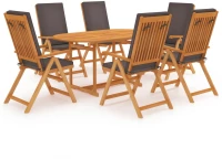 vidaXL Σετ Τραπεζαρίας Κήπου 7 Τεμ. Μασίφ Ξύλο Teak με Γκρι Μαξιλάρια N/A Γκρι