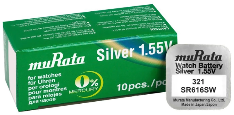 MURATA μπαταρία Silver Oxide για ρολόγια SR616SW, 1.55V, No 321, 10τμχ