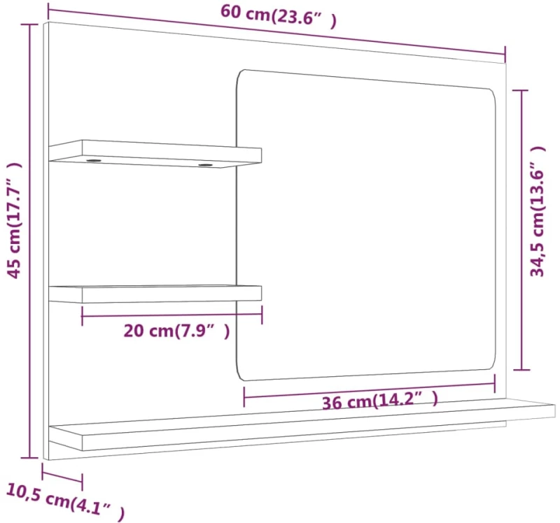 vidaXL Καθρέφτης Μπάνιου Καπνιστή Δρυς 60x10,5x45 εκ. Επεξεργ. Ξύλο N/A Καφέ
