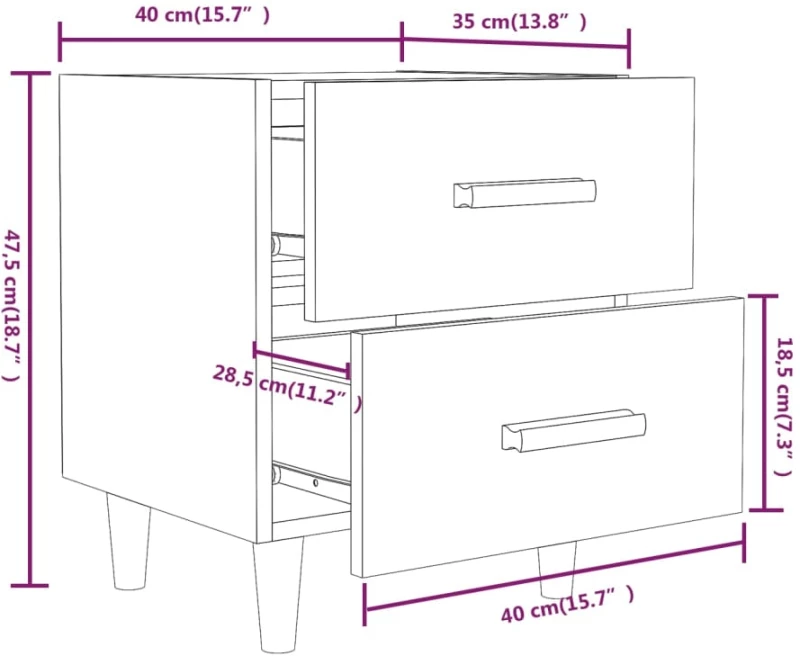 vidaXL Κομοδίνα 2 τεμ. Λευκά 40 x 35 x 47,5 εκ. N/A Λευκό
