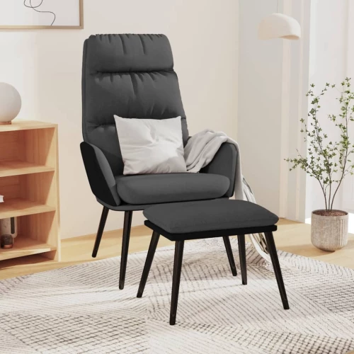 vidaXL Πολυθρόνα Relax Σκούρο Γκρι Ύφασμα & Συνθετικό Δέρμα με Σκαμπό  Γκρι