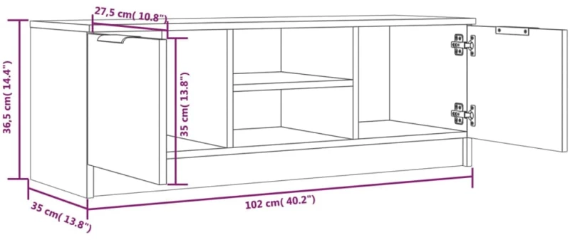 vidaXL Έπιπλο Τηλεόρασης Sonoma Δρυς 102x35x36,5εκ. Επεξεργασμένο Ξύλο N/A Καφέ