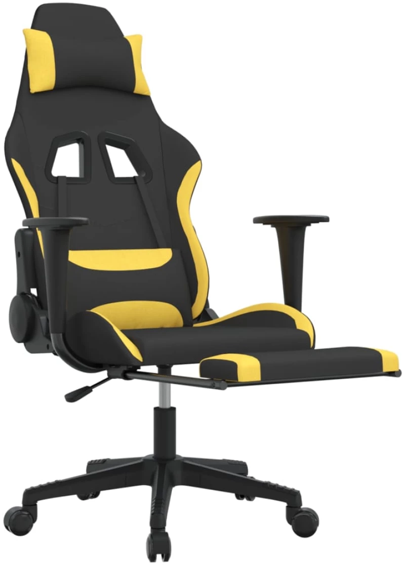 vidaXL Καρέκλα Gaming Μαύρη/Κίτρινο Ύφασμα με Υποπόδιο  Μαύρο