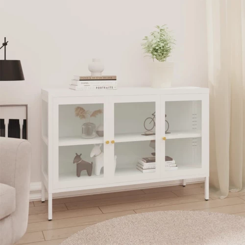 vidaXL Μπουφές Λευκός 105 x 35 x 70 εκ. από Ατσάλι και Γυαλί N/A Λευκό