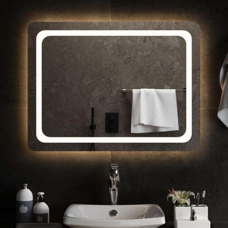 vidaXL Καθρέφτης Μπάνιου με LED 80x60 εκ. 80 x 60 cm Διαφανές