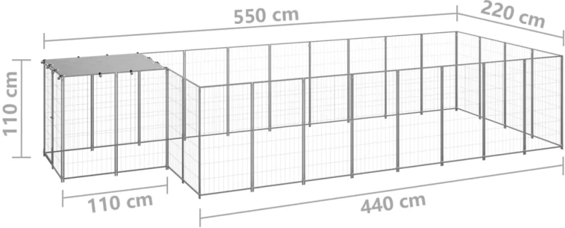 vidaXL Σπιτάκι Σκύλου Ασημί 10,89 μ² Ατσάλινο 10.89 m² Ασήμι