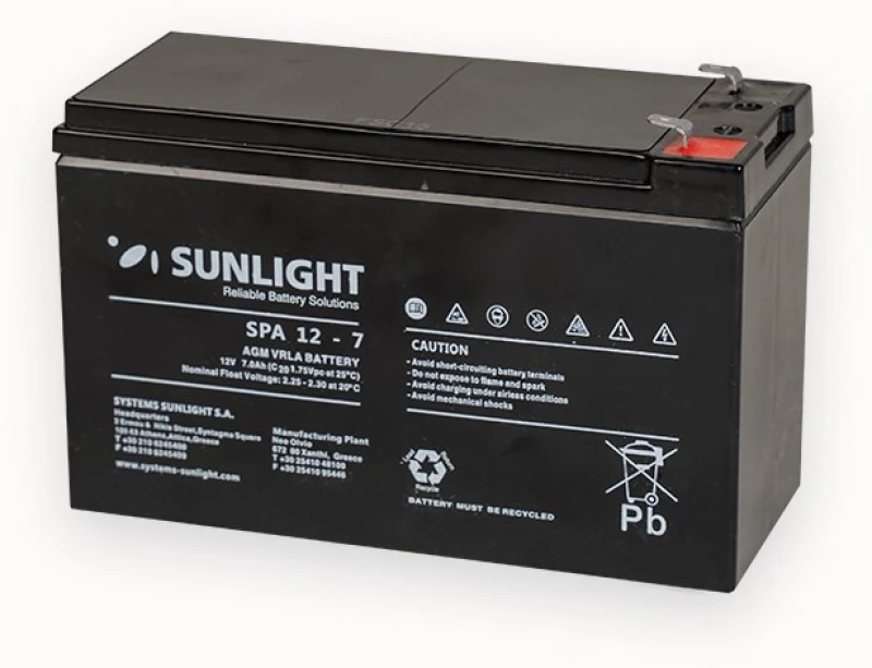 Μπαταρία Sunlight VRLA AGM (12V 7Ah) 1.95 kg 151mm x 65mm x 94mm