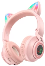 Wireless Ακουστικά Stereo Borofone BO18 Cat Ear Hi-Fi 400mAh Micro-SD AUX Ροζ