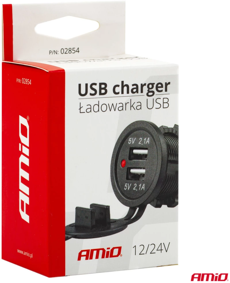 AMIO ΠΡΙΖΑ ΜΕ 2 ΘΥΡΕΣ USB 12/24V - 2x5V/2.1A Φ37mmX51mm MOD-04 AMIO 02854/AM