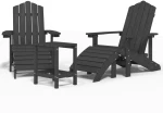 vidaXL Καρέκλες Κήπου Adirondack με Υποπόδιο&Τραπεζάκι Ανθρακί HDPE N/A Ανθρακί