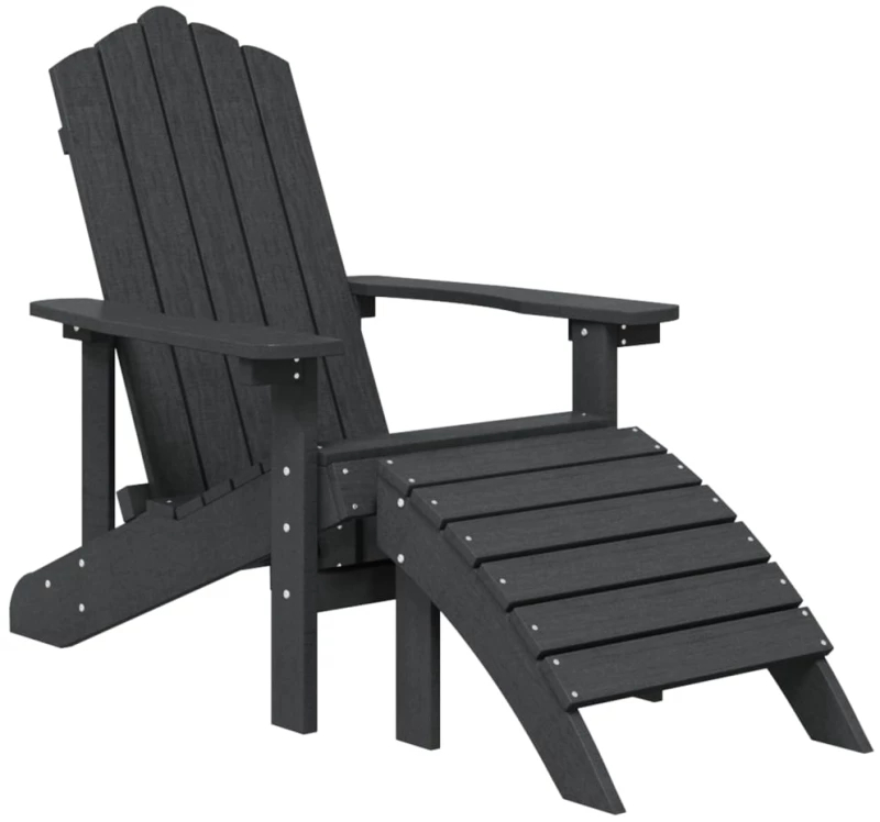 vidaXL Καρέκλες Κήπου Adirondack με Υποπόδιο&Τραπεζάκι Ανθρακί HDPE N/A Ανθρακί