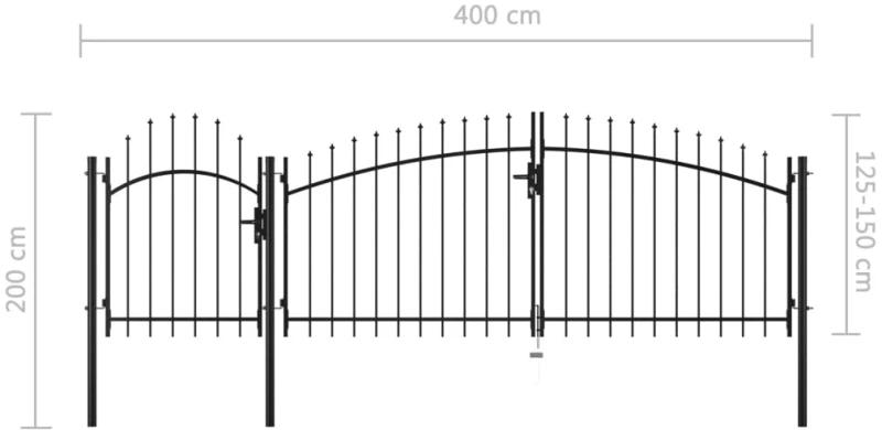 vidaXL Καγκελόπορτα Μαύρη 2 x 4 μ. Ατσάλινη 2 x 4 m Μαύρο