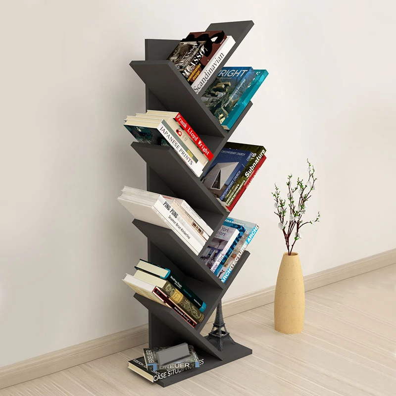 Βιβλιοθήκη μελαμίνης Milton Megapap χρώμα ανθρακί 44x22x121εκ.