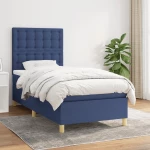 vidaXL Κρεβάτι Boxspring με Στρώμα Μπλε 100 x 200 εκ. Υφασμάτινο 100 x 200 cm Μπλε