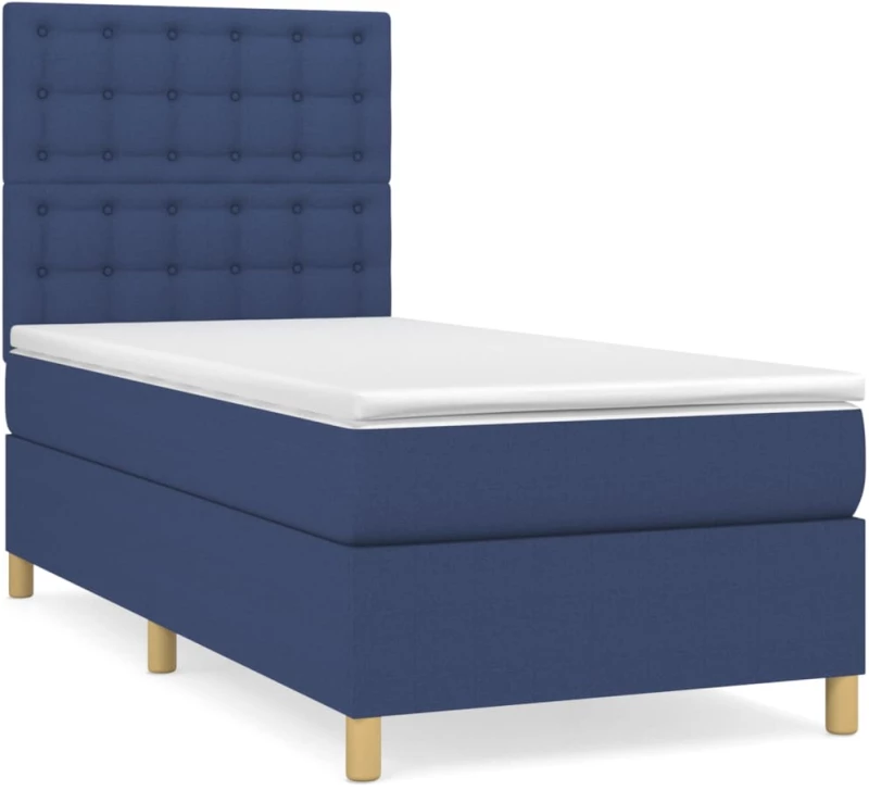 vidaXL Κρεβάτι Boxspring με Στρώμα Μπλε 100 x 200 εκ. Υφασμάτινο 100 x 200 cm Μπλε