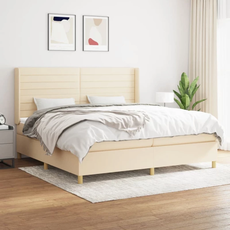 vidaXL Κρεβάτι Boxspring με Στρώμα Κρεμ 200x200 εκ. Υφασμάτινο 200 x 200 cm Κρεμ