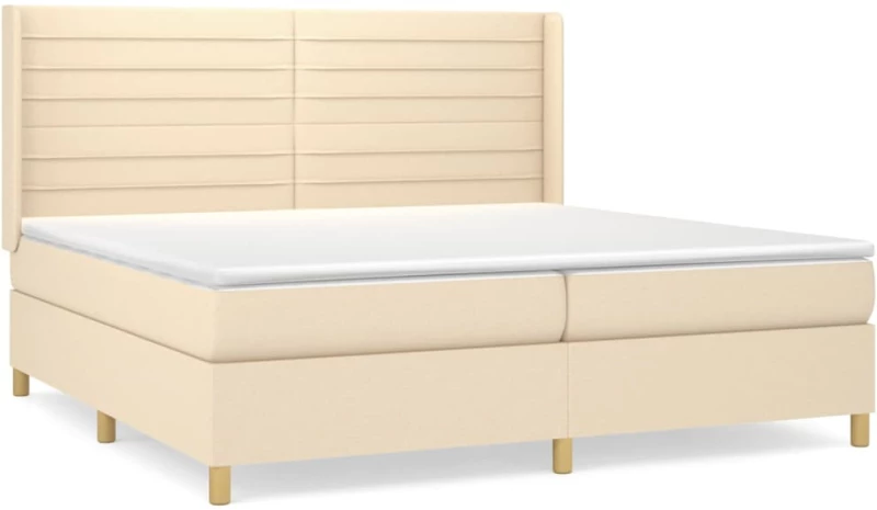 vidaXL Κρεβάτι Boxspring με Στρώμα Κρεμ 200x200 εκ. Υφασμάτινο 200 x 200 cm Κρεμ