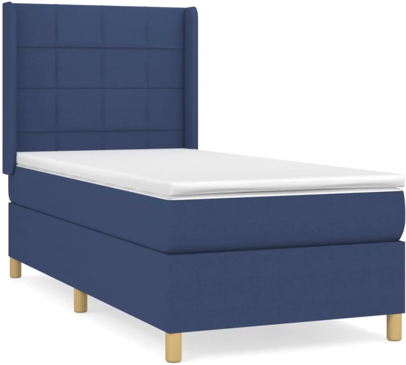 vidaXL Κρεβάτι Boxspring με Στρώμα Μπλε 90x190 εκ.Υφασμάτινο 90 x 190 cm Μπλε