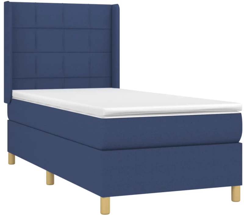 vidaXL Κρεβάτι Boxspring με Στρώμα Μπλε 90x190 εκ.Υφασμάτινο 90 x 190 cm Μπλε