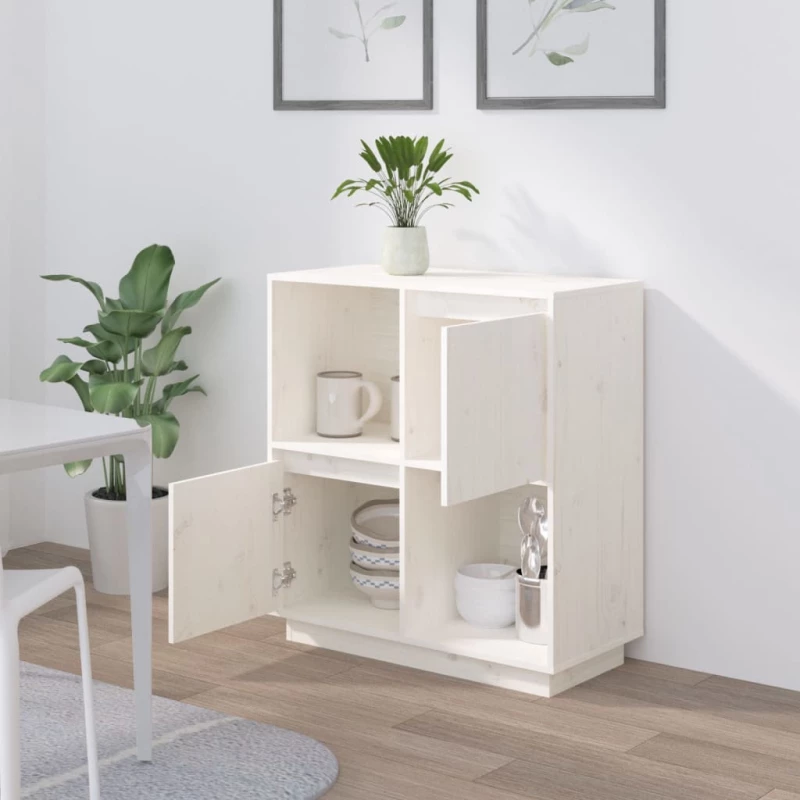 vidaXL Ντουλάπι Λευκό 74 x 35 x 80 εκ. από Μασίφ Ξύλο Πεύκου N/A Λευκό