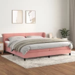 vidaXL Κρεβάτι Boxspring με Στρώμα Ροζ 200x200 εκ. Βελούδινο 200 x 200 cm Ροζ
