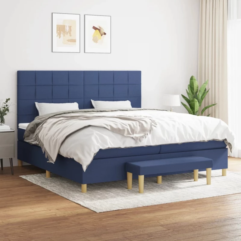 vidaXL Κρεβάτι Boxspring με Στρώμα Μπλε 200x200 εκ. Υφασμάτινο 200 x 200 cm Μπλε