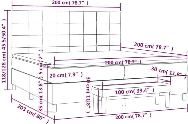 vidaXL Κρεβάτι Boxspring με Στρώμα Μπλε 200x200 εκ. Υφασμάτινο 200 x 200 cm Μπλε