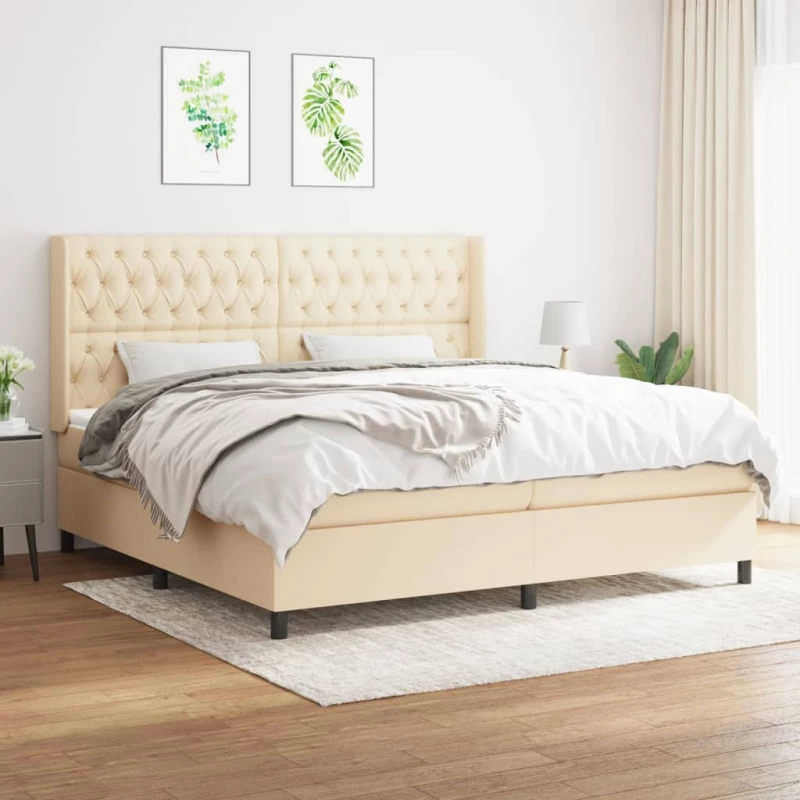 vidaXL Κρεβάτι Boxspring με Στρώμα Κρεμ 200x200 εκ. Υφασμάτινο 200 x 200 cm Κρεμ