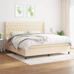 vidaXL Κρεβάτι Boxspring με Στρώμα Κρεμ 200x200 εκ. Υφασμάτινο 200 x 200 cm Κρεμ