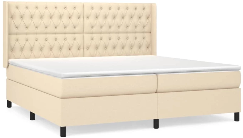 vidaXL Κρεβάτι Boxspring με Στρώμα Κρεμ 200x200 εκ. Υφασμάτινο 200 x 200 cm Κρεμ