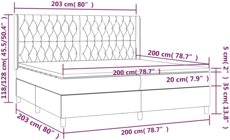 vidaXL Κρεβάτι Boxspring με Στρώμα Κρεμ 200x200 εκ. Υφασμάτινο 200 x 200 cm Κρεμ