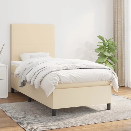 vidaXL Κρεβάτι Boxspring με Στρώμα Κρεμ 80 x 200 εκ. Υφασμάτινο 80 x 200 cm Κρεμ
